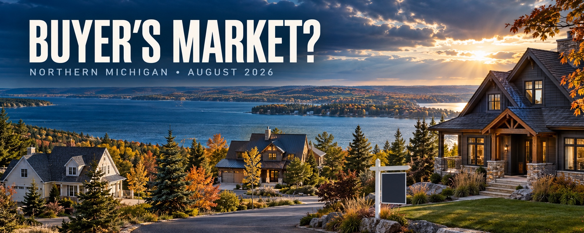 Lakeside Northern Michigan homes beneath the headline Buyer’s Market? for the August 2026 housing update
